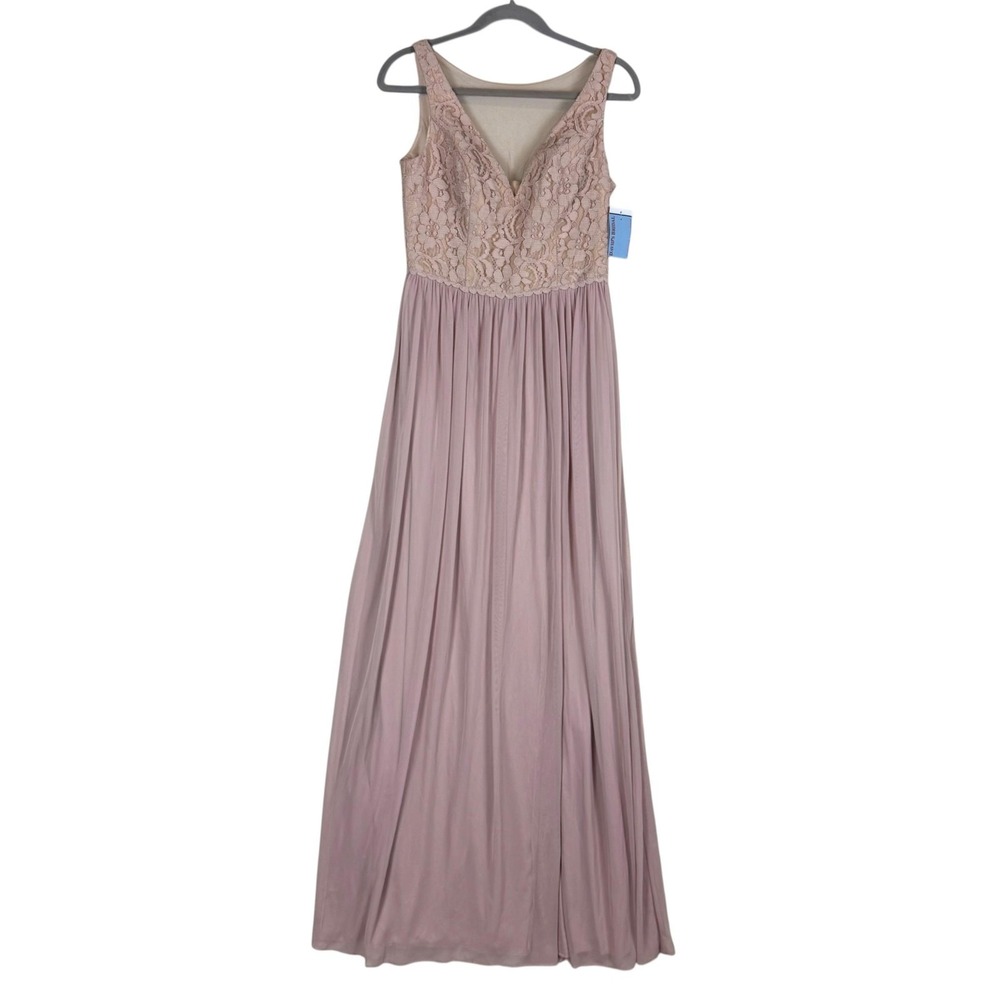 David's Bridal Dress Womens 6 Pink Lace Chiffon Maxi V Neck Formal Wedding